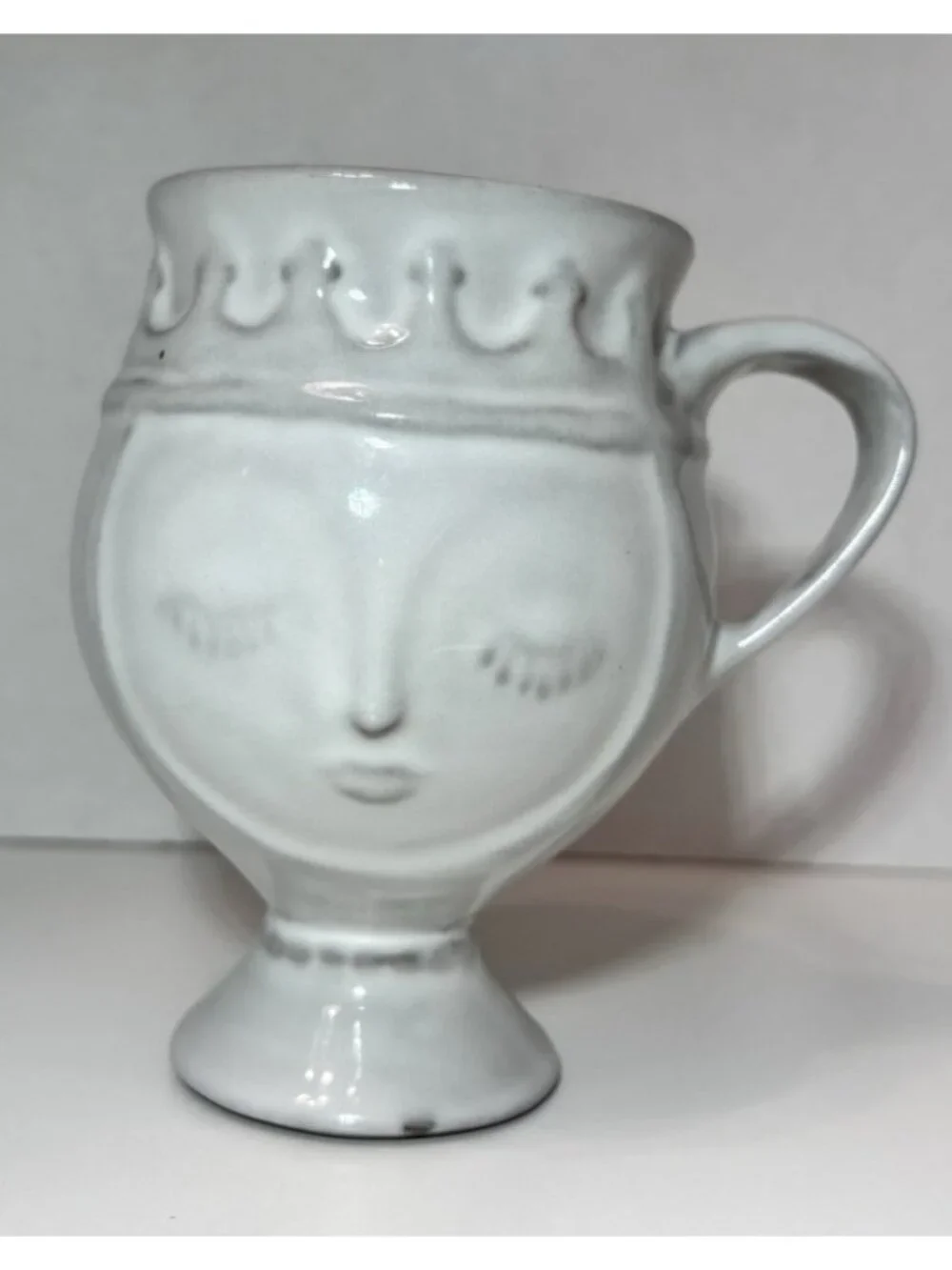 Jonathan Adler Gray Pottery Mug Utopia Two Faced King & Queen Signed